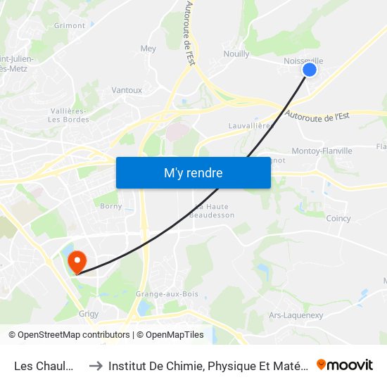 Les Chaulmes to Institut De Chimie, Physique Et Matériaux map