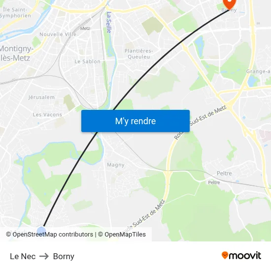 Le Nec to Borny map
