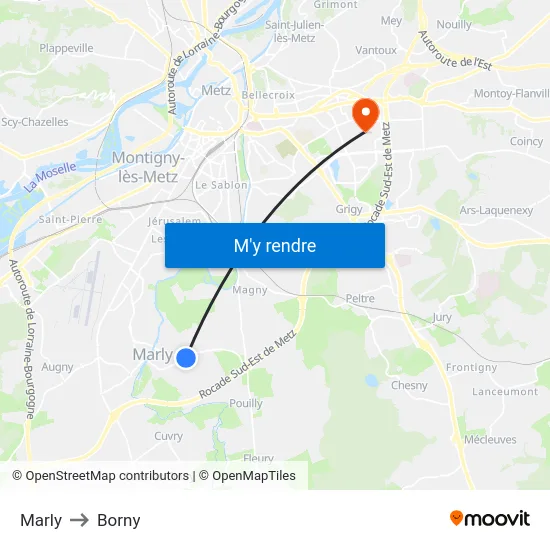 Marly to Borny map