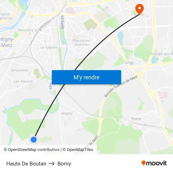 Hauts De Boutan to Borny map