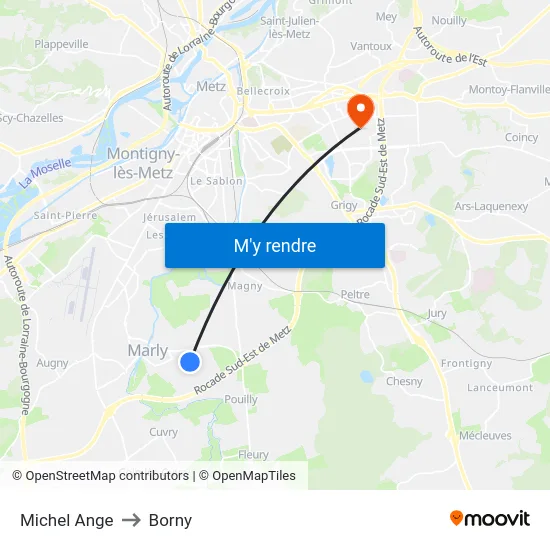 Michel Ange to Borny map