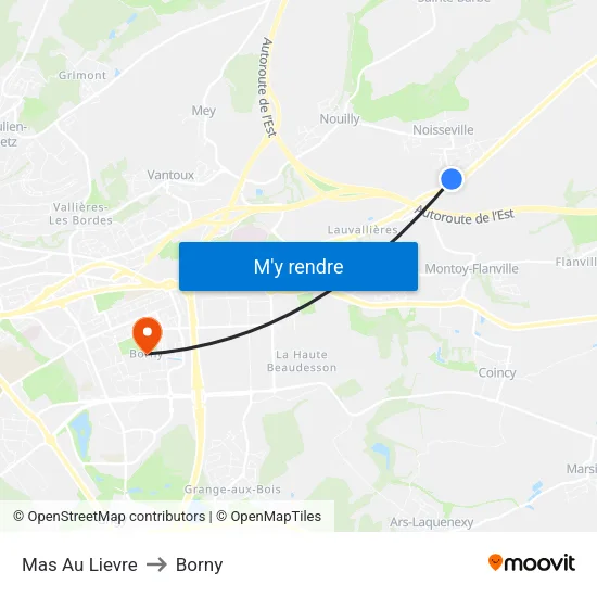 Mas Au Lievre to Borny map