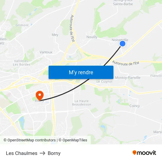 Les Chaulmes to Borny map