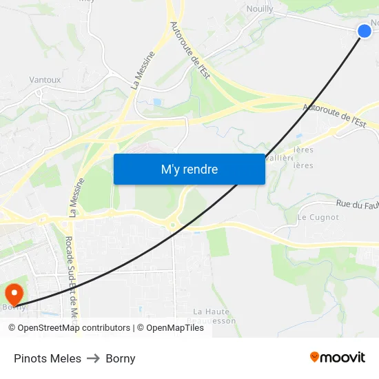 Pinots Meles to Borny map
