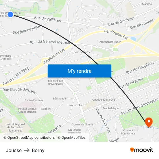 Jousse to Borny map