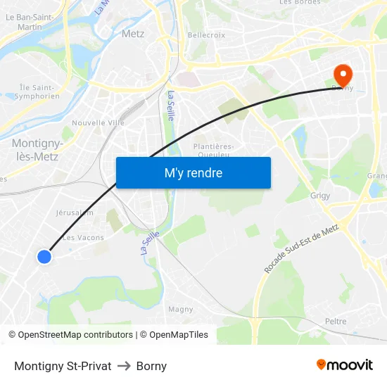 Montigny St-Privat to Borny map