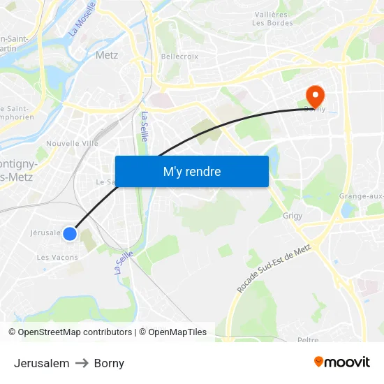 Jerusalem to Borny map