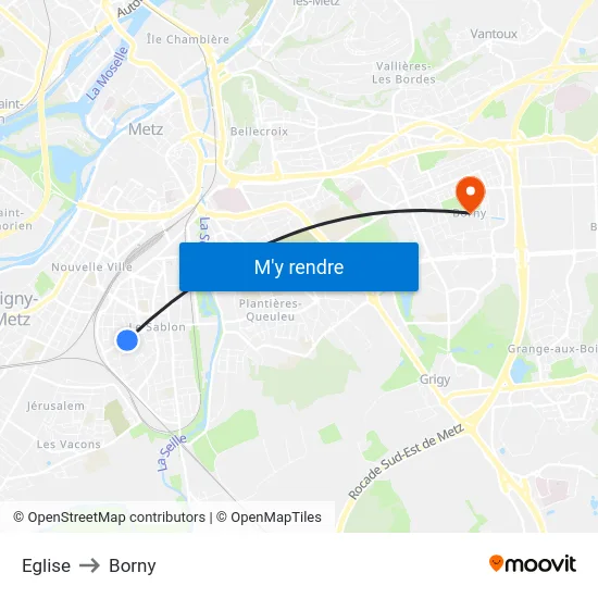 Eglise to Borny map