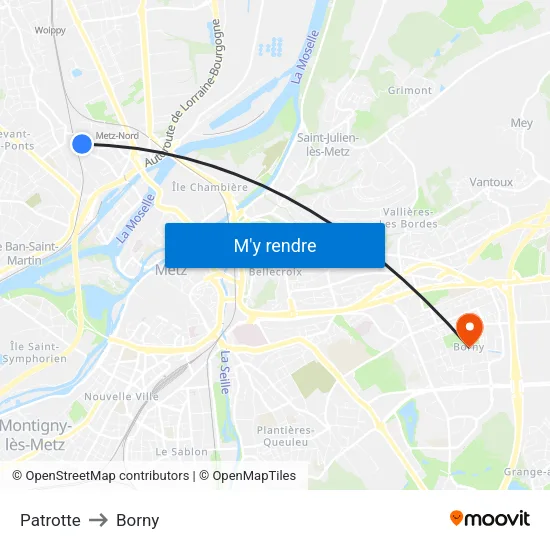 Patrotte to Borny map