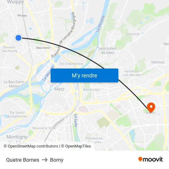 Quatre Bornes to Borny map