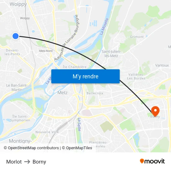 Morlot to Borny map