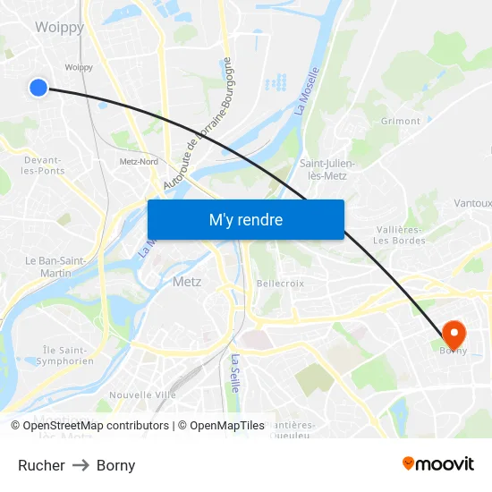 Rucher to Borny map