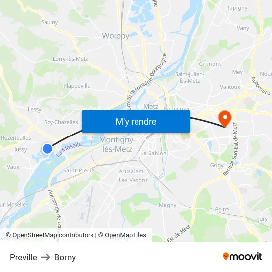Preville to Borny map