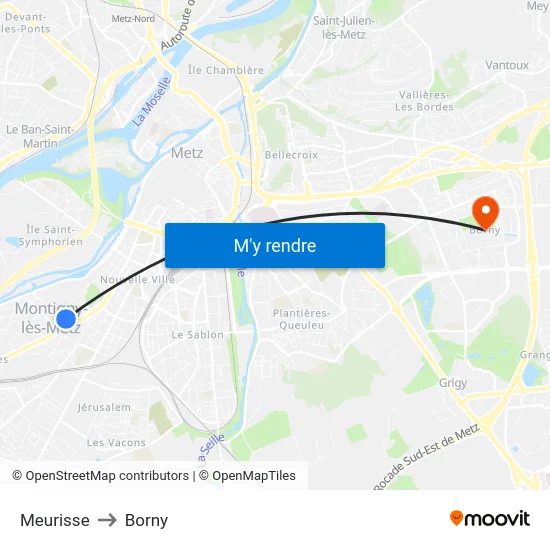 Meurisse to Borny map