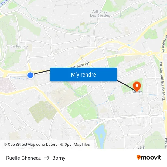 Ruelle Cheneau to Borny map