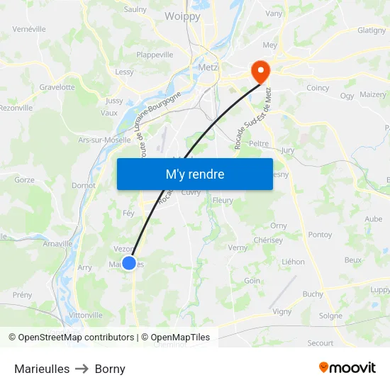 Marieulles to Borny map