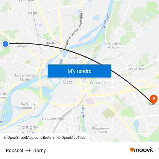 Roussel to Borny map
