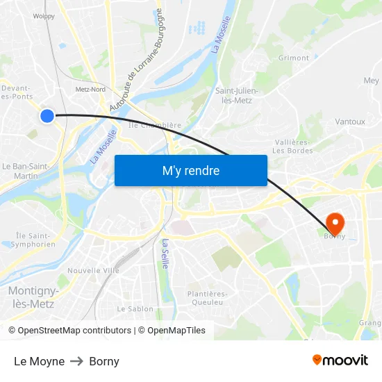 Le Moyne to Borny map