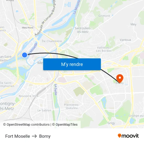 Fort Moselle to Borny map