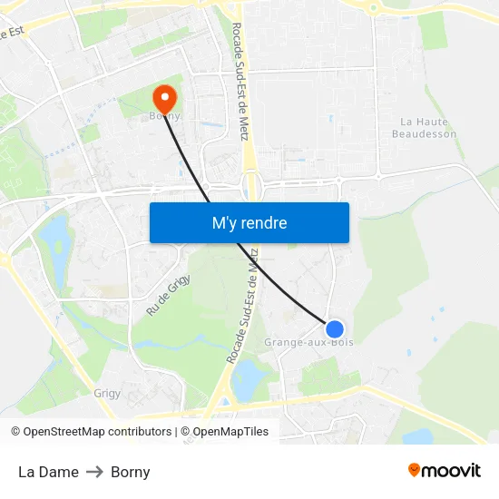 La Dame to Borny map