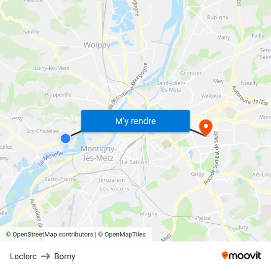 Leclerc to Borny map