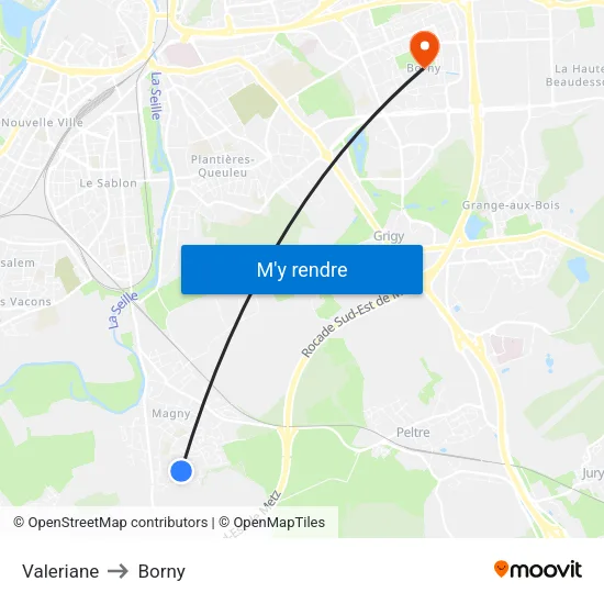 Valeriane to Borny map