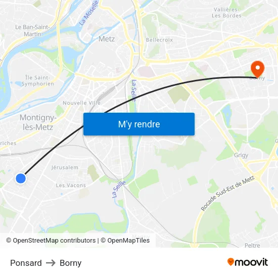 Ponsard to Borny map