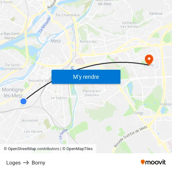 Loges to Borny map
