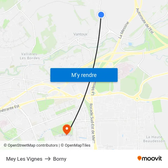 Mey Les Vignes to Borny map