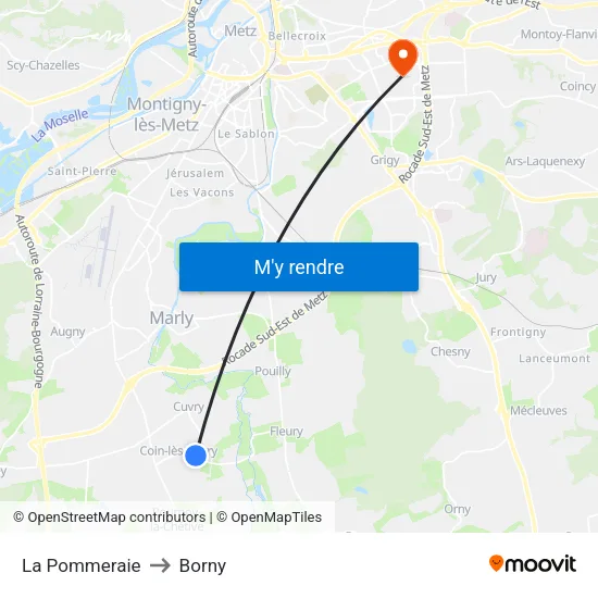 La Pommeraie to Borny map