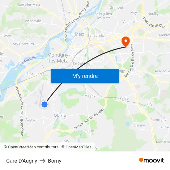 Gare D'Augny to Borny map