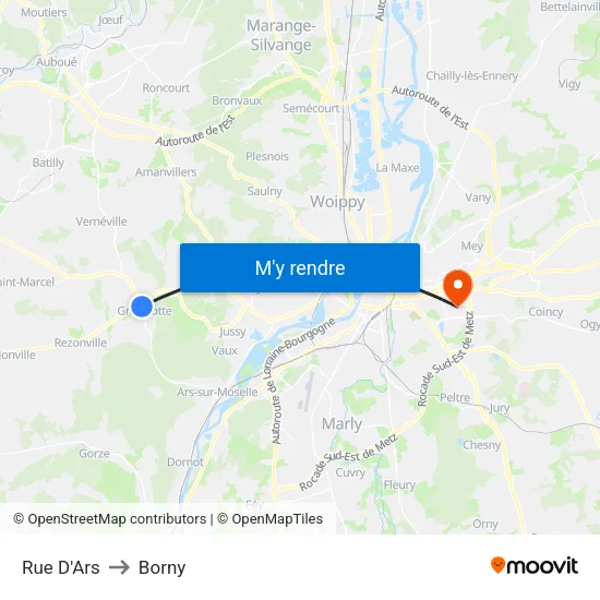 Rue D'Ars to Borny map