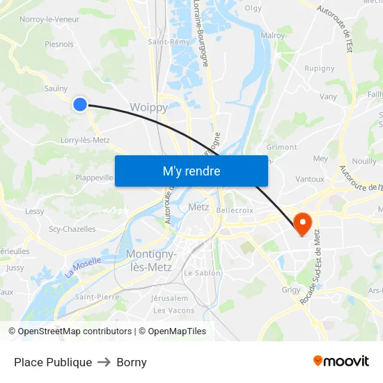 Place Publique to Borny map