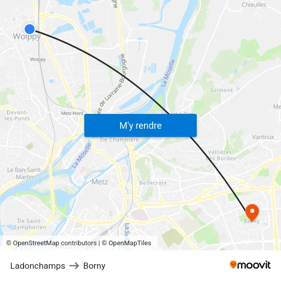 Ladonchamps to Borny map
