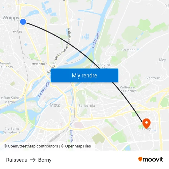 Ruisseau to Borny map