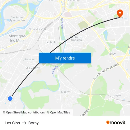 Les Clos to Borny map