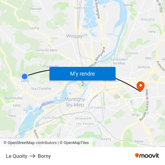 Le Quoity to Borny map