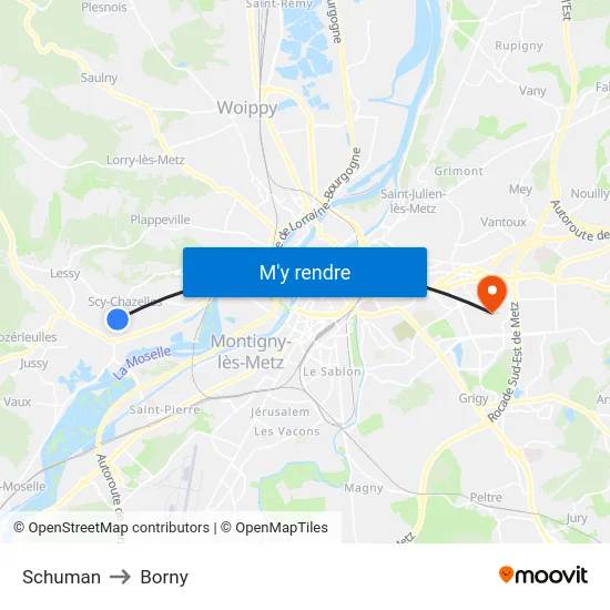 Schuman to Borny map