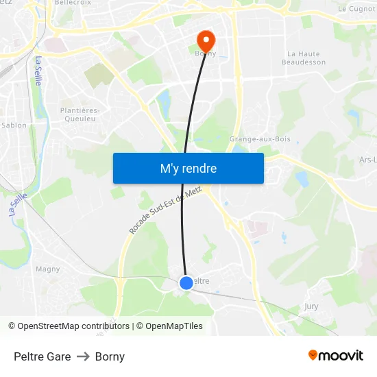 Peltre Gare to Borny map