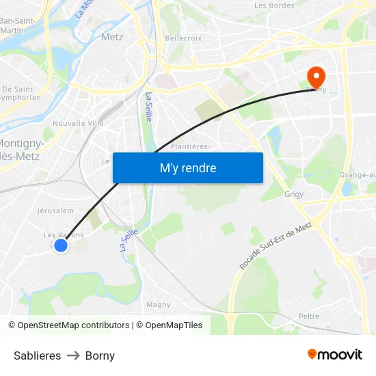 Sablieres to Borny map