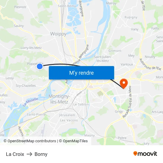 La Croix to Borny map