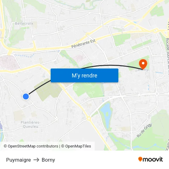 Puymaigre to Borny map
