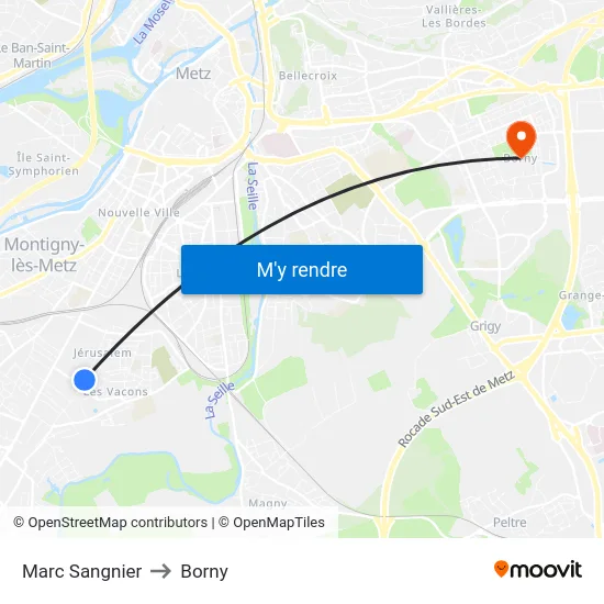 Marc Sangnier to Borny map
