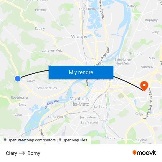 Clery to Borny map
