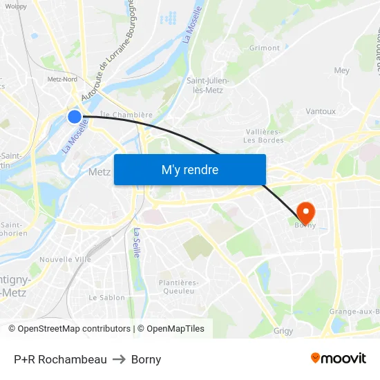 P+R Rochambeau to Borny map