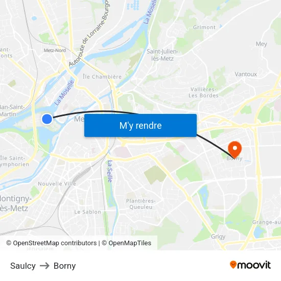 Saulcy to Borny map