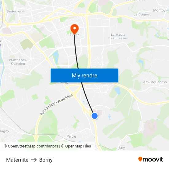 Maternite to Borny map
