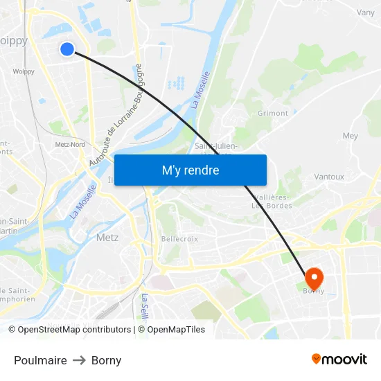 Poulmaire to Borny map