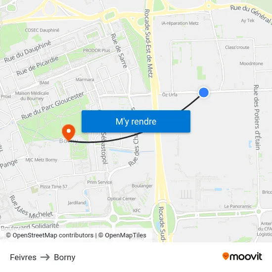 Feivres to Borny map