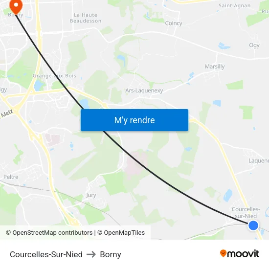 Courcelles-Sur-Nied to Borny map